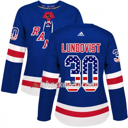 Dame NHL New York Rangers Trøje Henrik Lundqvist 30 Adidas 2017-2018 Blå USA Flag Fashion Authentic